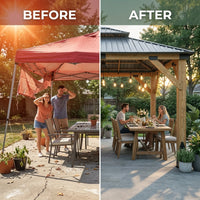 11X13Ft Wood Gazebo, Outdoor Wooden Gazebo with Glavanized Steel Double Roof, Hardtop Gazebos for Garden, Patio, Deck, Backyard — Before & After