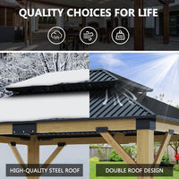11X13Ft Wood Gazebo, Outdoor Wooden Gazebo with Glavanized Steel Double Roof, Hardtop Gazebos for Garden, Patio, Deck, Backyard