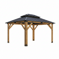 Wood Gazebo Built for Outdoor Living, 11x13 Ft Cedar Frame, Galvanized Steel Double Roof, Spacious Rectangular